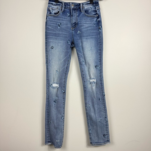 DRIFTWOOD Denim - DRIFTWOOD Audrey Jeans 25 Floral Embroidered High Rise Light Blue Skinny Denim